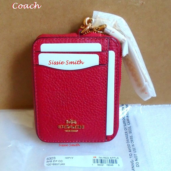 Coach Bags Coach Zip Card Case In Red Apple Pebbled Leather Poshmark